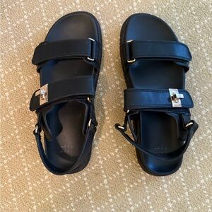 A New Day Black Sandals with Gold Accents